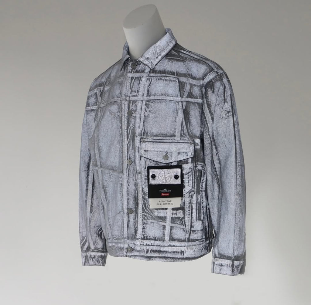 Supreme x Stone Island Reflective Bull Denim Trucker Jacket