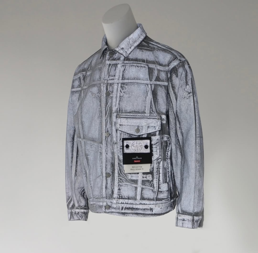 Supreme x Stone Island Reflective Bull Denim Trucker Jacket