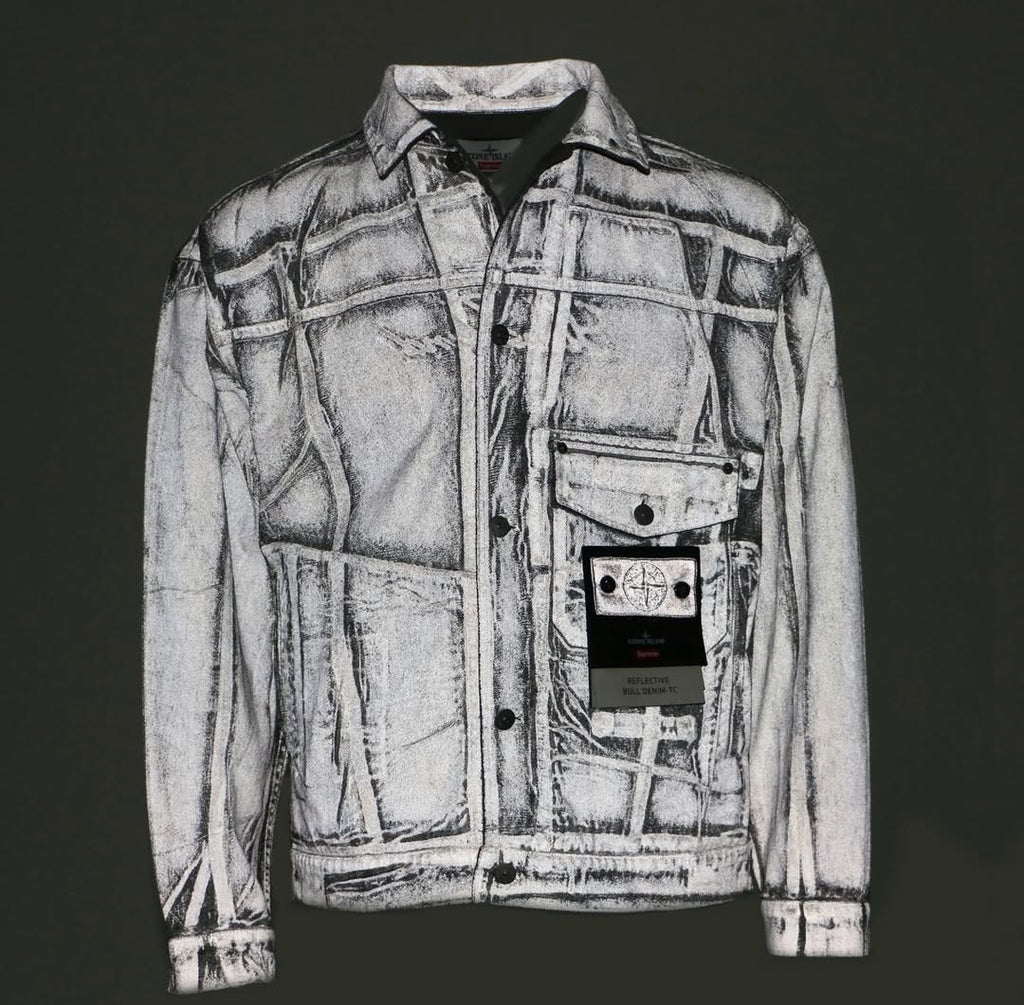 Supreme x Stone Island Reflective Bull Denim Trucker Jacket