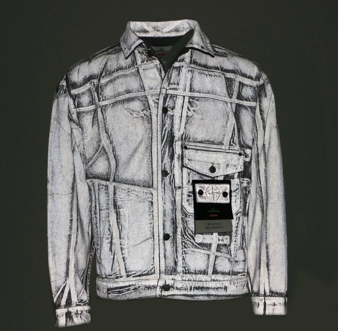 Supreme x Stone Island Reflective Bull Denim Trucker Jacket